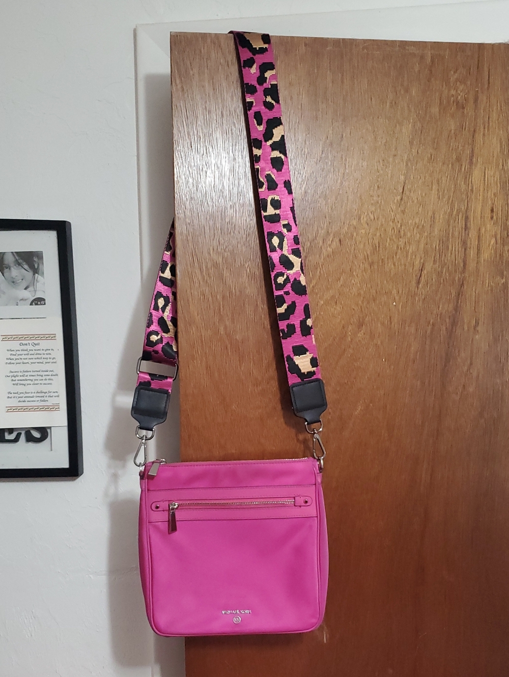 Michael Kors Charm Nylon Pink Crossbody Bag with Silver Hardware